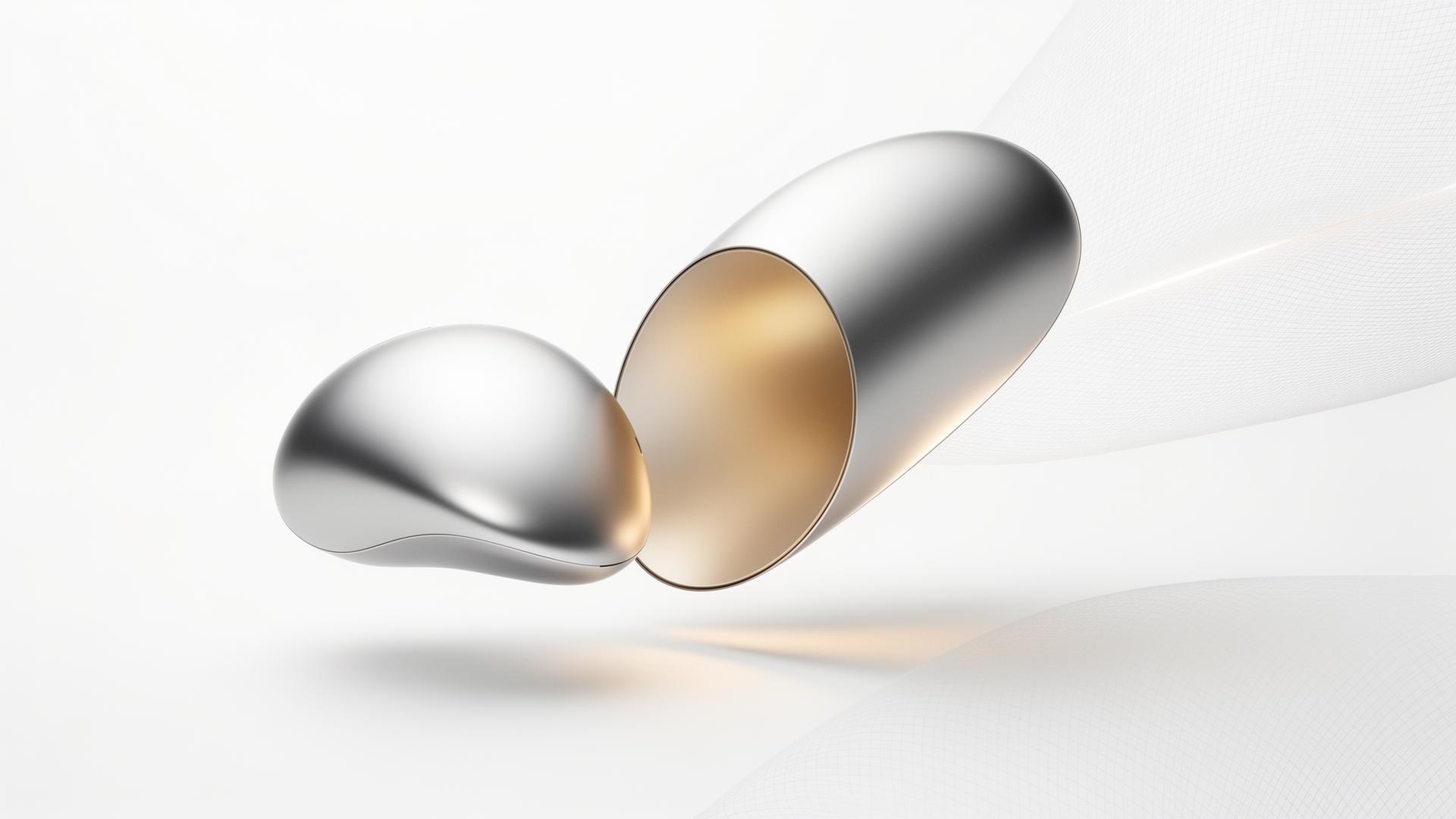 Sculptural silver and champagne forms — a study in luxury minimalism